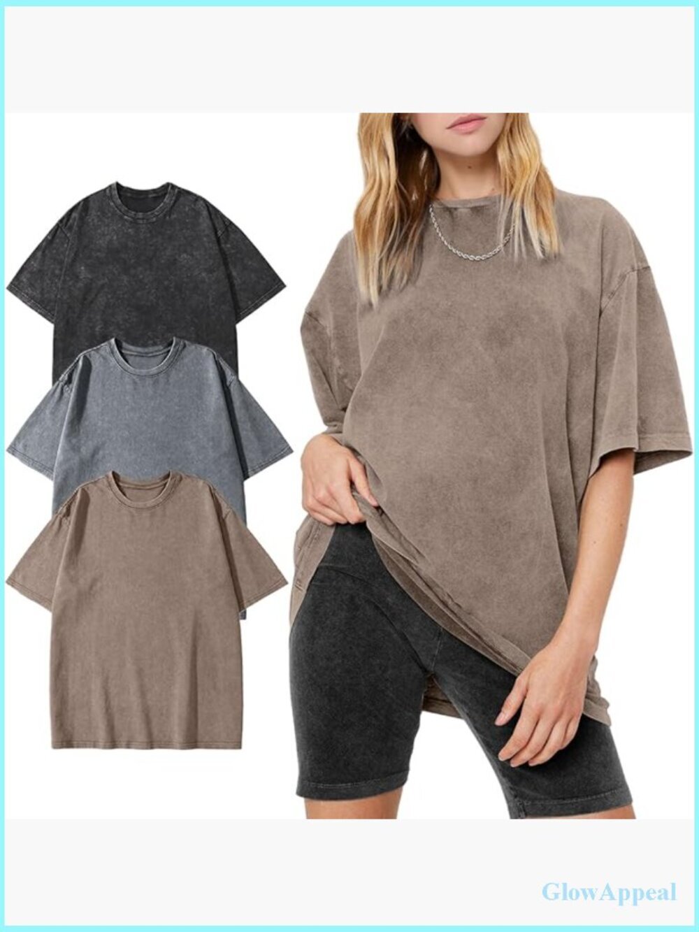 3-Pack Oversized Cotton T-Shirts Vintage Washed Streetwear Summer Tops